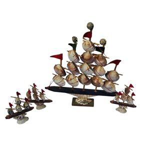 Vintage Shell Art Boat Sculpture Nautical Decor Souvenir Florida Handmade Taiwan